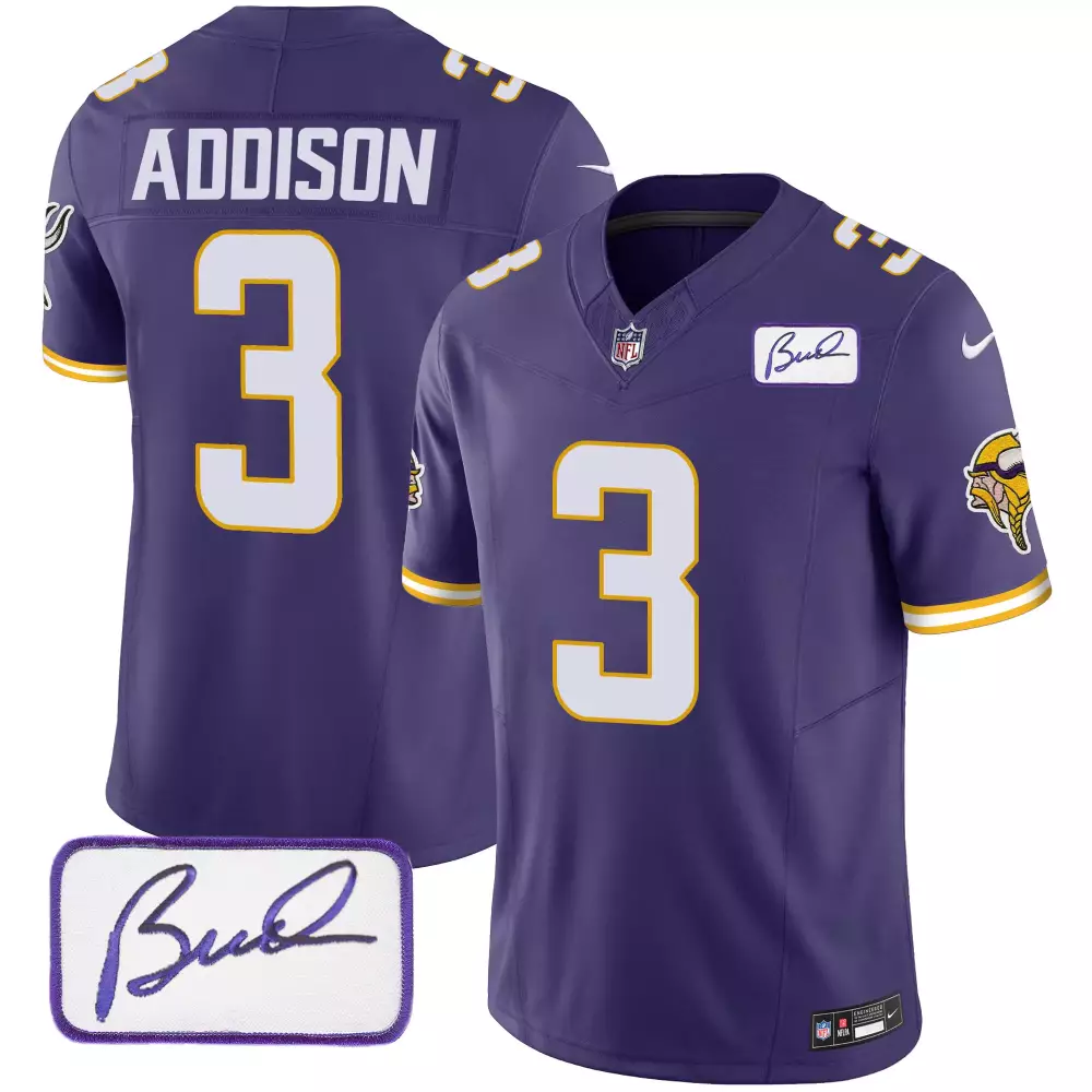 Jordan Addison 3 Jersey Purple Minnesota Vikings Autograph Men Gold White Classic