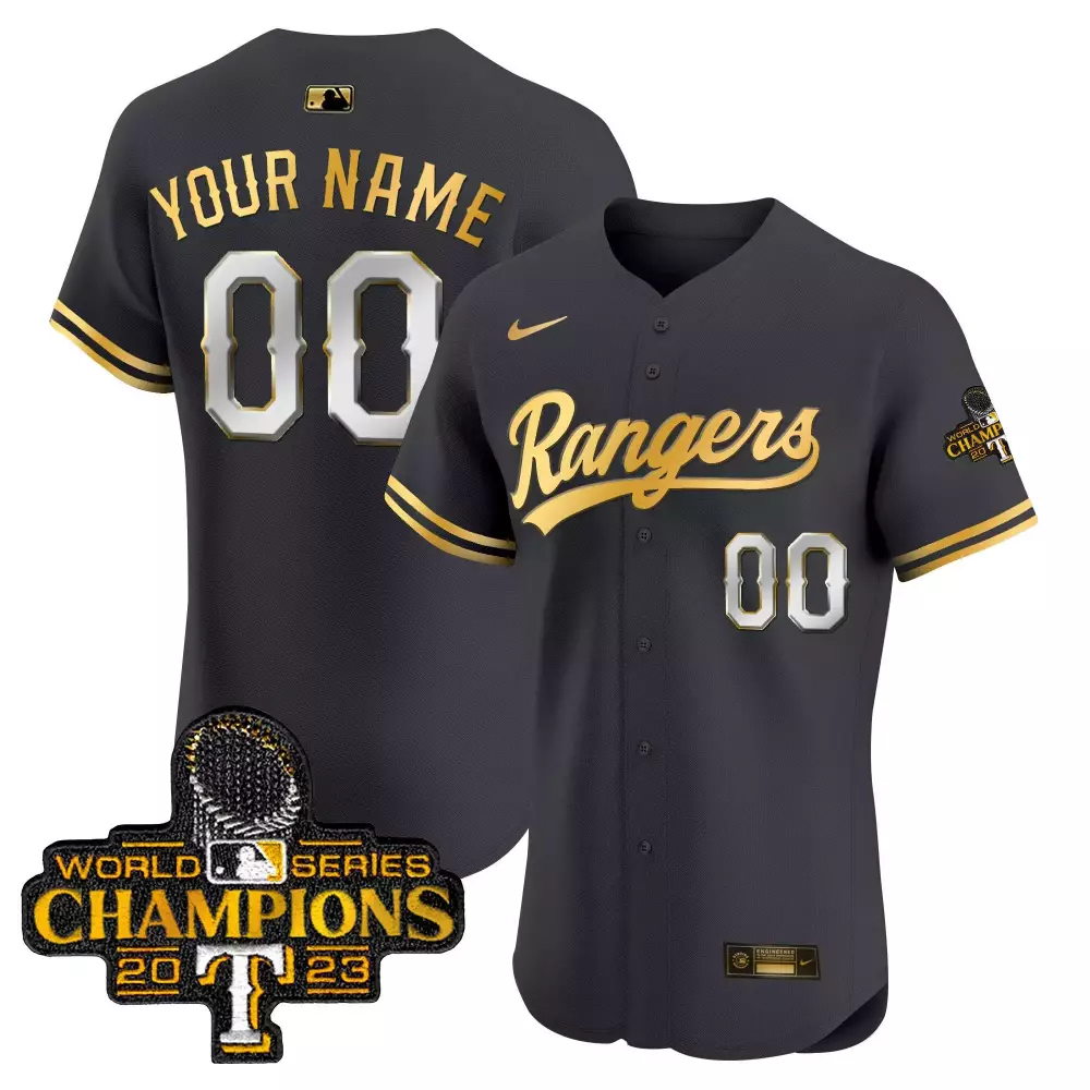 Custom Rangers Jersey Black World Series Champions 2023 Men Gold Silver Vapor Premier