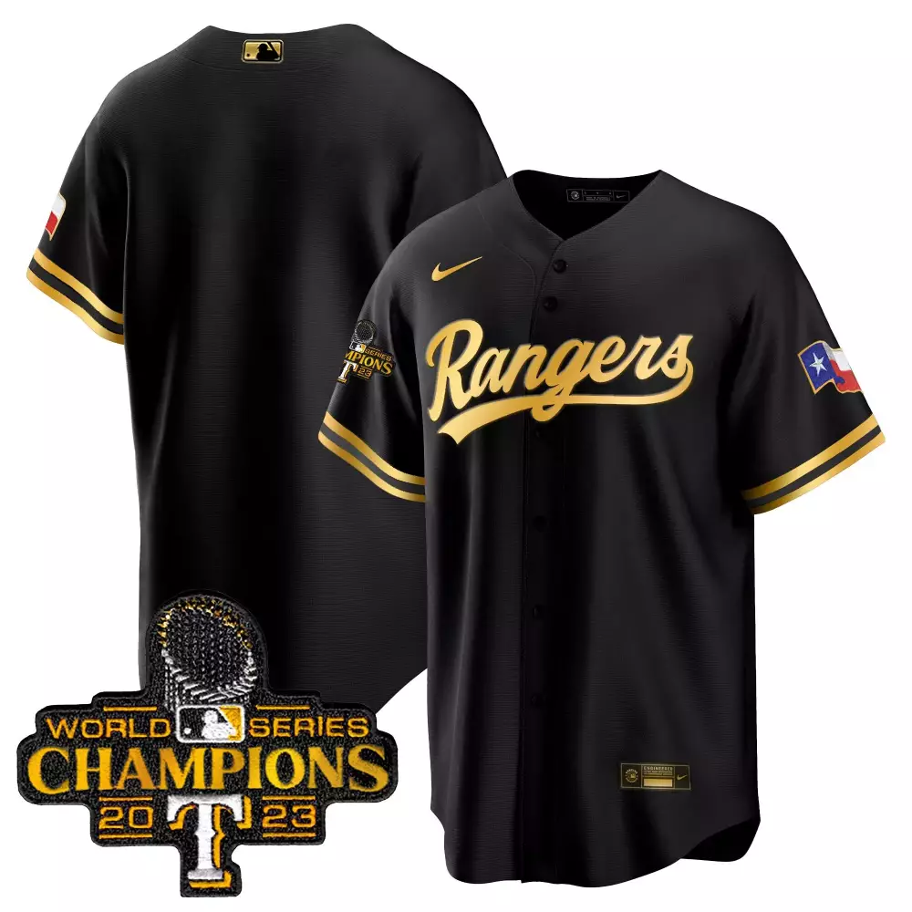 Custom Rangers Jersey Black World Series Champions 2023 Texas Team Men Gold All Stitched