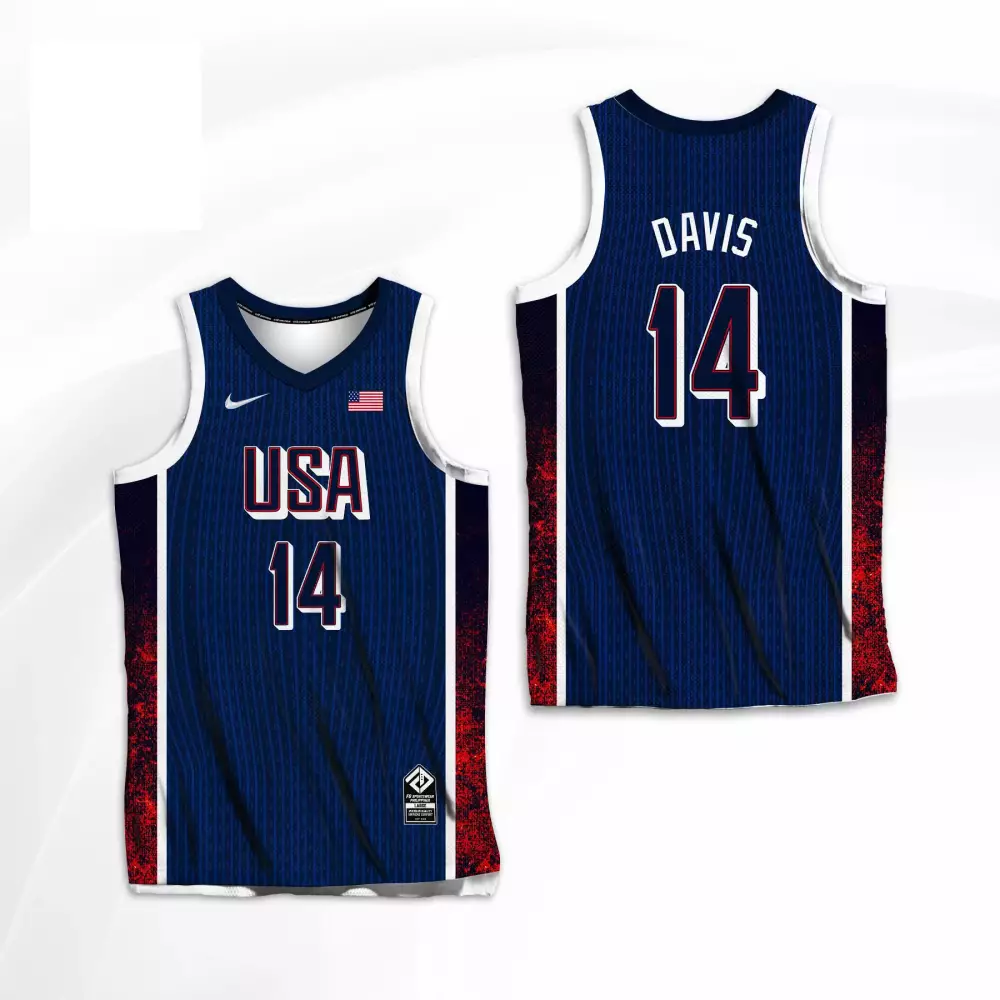 Anthony Davis 14 USA Jersey Navy Blue Flag Men White Red