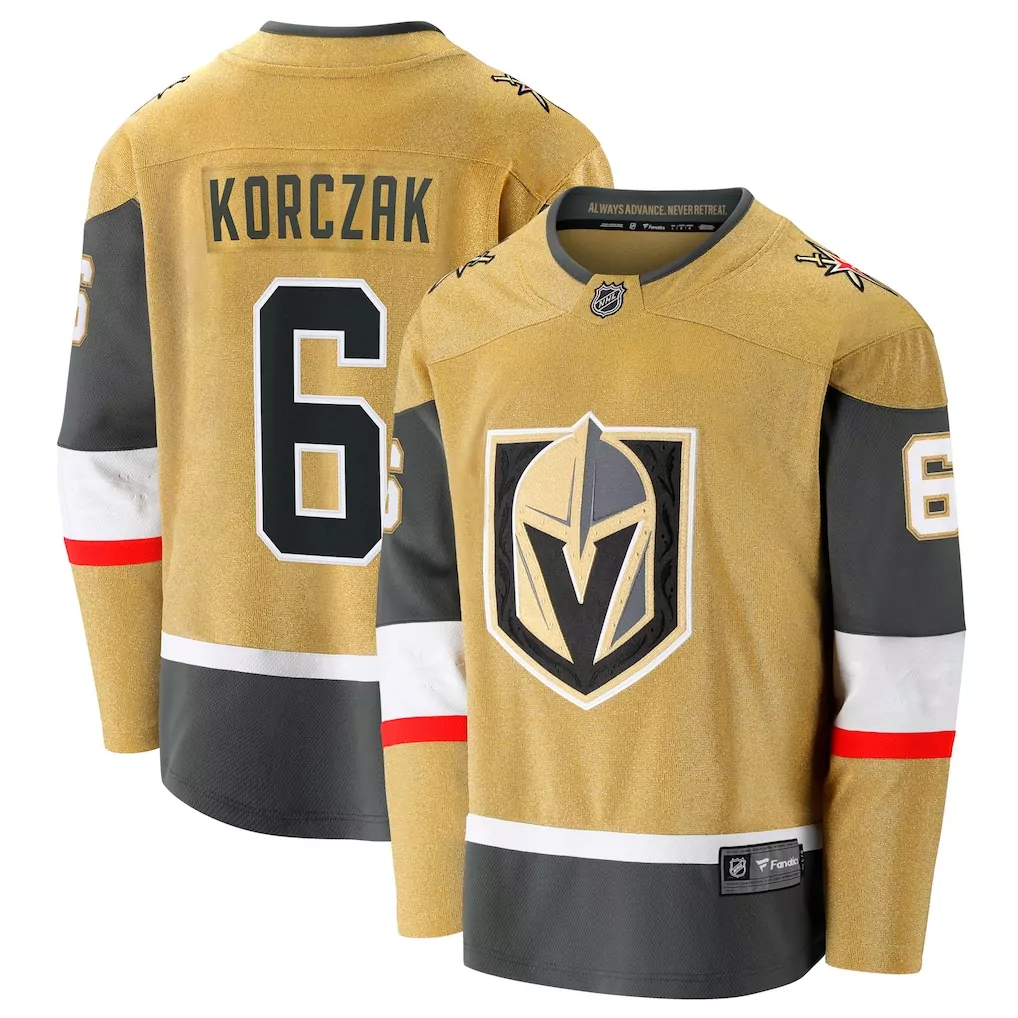 Kaedan Korczak 6 Jersey Gold Vegas Golden Knights Fanatics Men Black White Red Gray