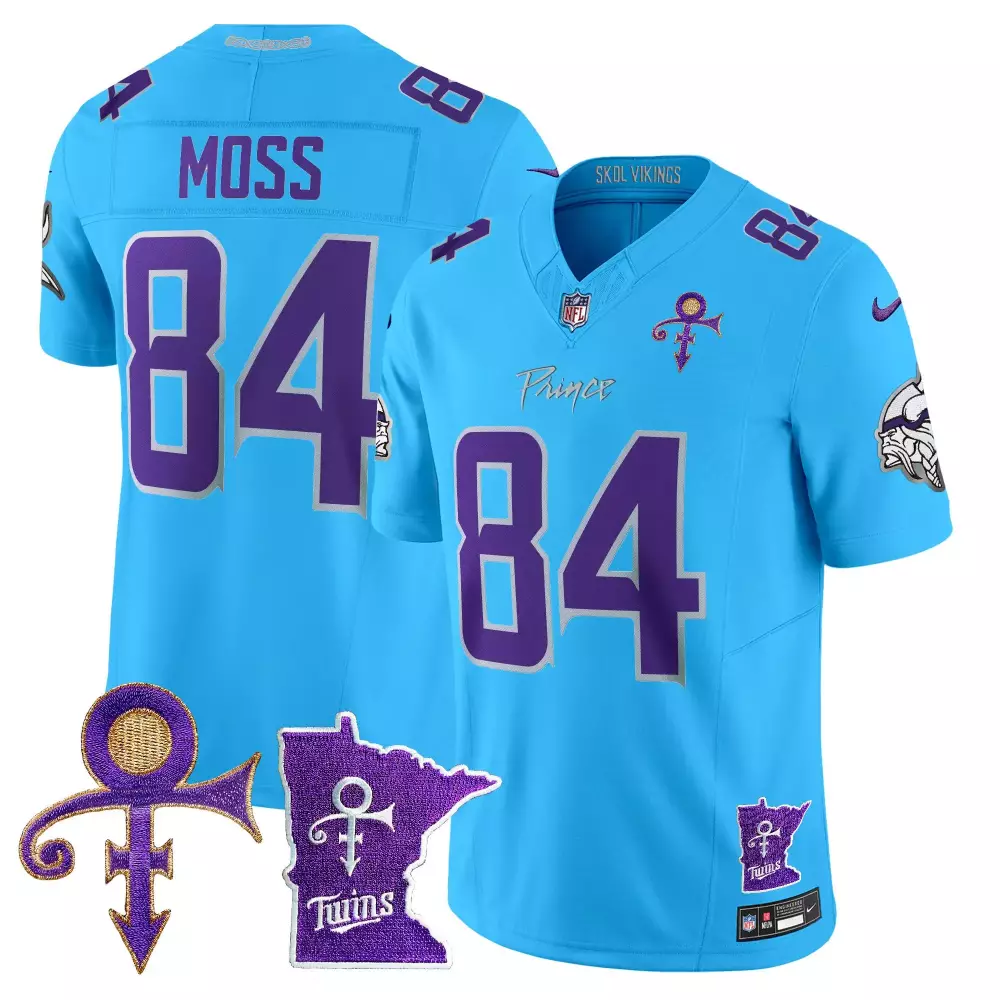 Randy Moss 84 Minnesota Vikings Jersey Blue Prince Tribute Symbol Twins 2024 Men