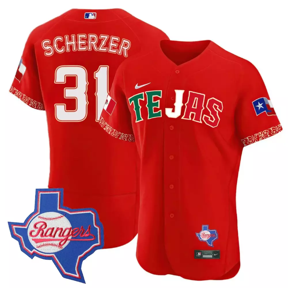 Max Scherzer 31 Rangers Jersey Red City Connect Mexico Flag Texas Men White Green
