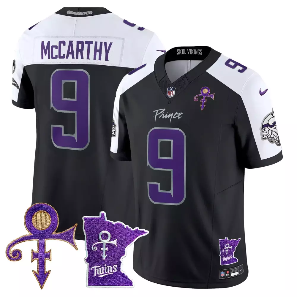 Jj Mccarthy 9 Minnesota Vikings Jersey Black Prince Tribute Symbol Twins State Outline