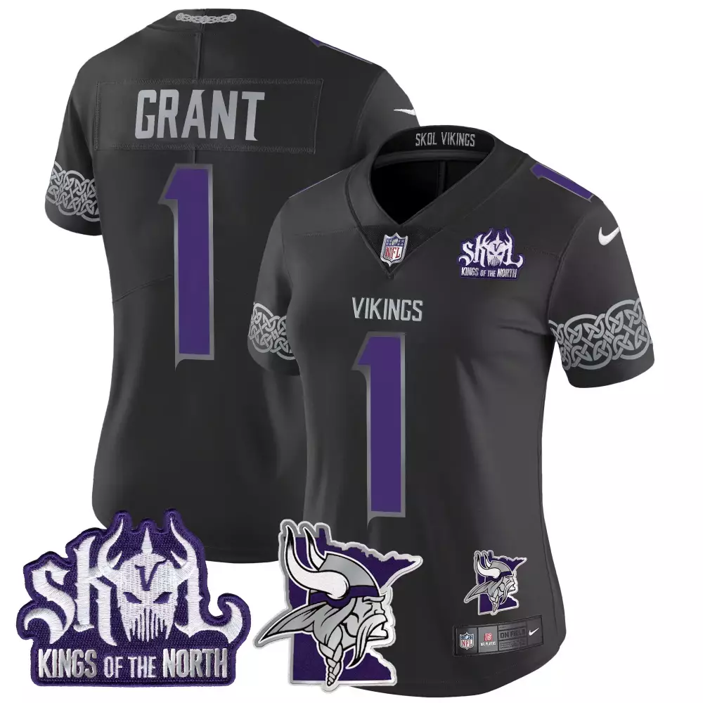 Bud Grant 1 Vikings Jersey Black Kings Of The North Skol Helmet Men Player Purple