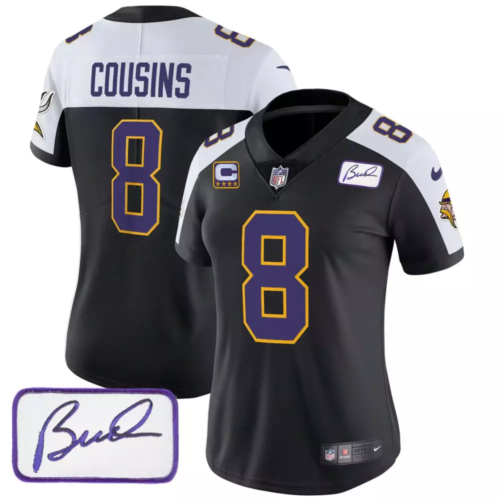 Kirk Cousins 8 Minnesota Vikings Jersey Black Bud Men Replica Alternate White Purple