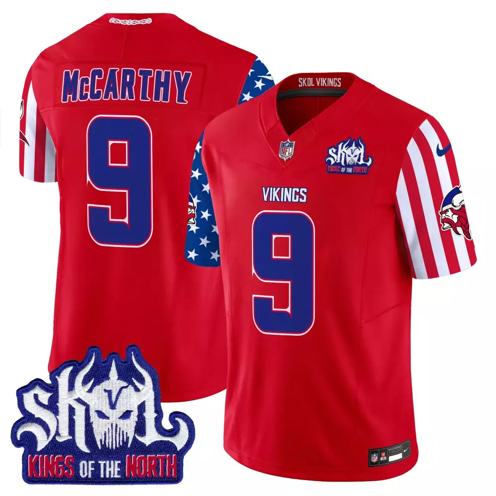 Jj Mccarthy 9 Vikings Jersey Red Skol Kings North Men Team Blue White Vapor Limited