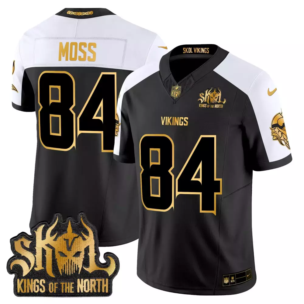 Randy Moss 84 Vikings Jersey Black Skol Kings North Men Split Design White Gold Alternate
