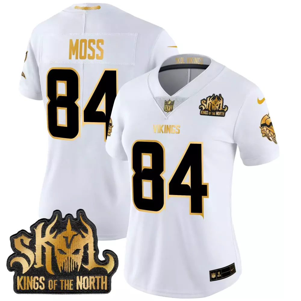 Randy Moss 84 Vikings Jersey White Kings Of The North Men Game Black Gold Vapor Limited