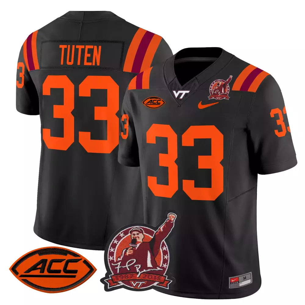 Bhayshul Tuten 33 Jersey Black 125th Anniversary Virginia Tech Hokies Men Orange