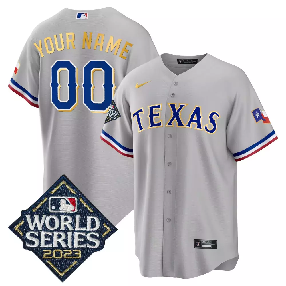 Custom Texas Rangers Jersey Gray World Series 2023 Men Blue Gold Red White All Stitched