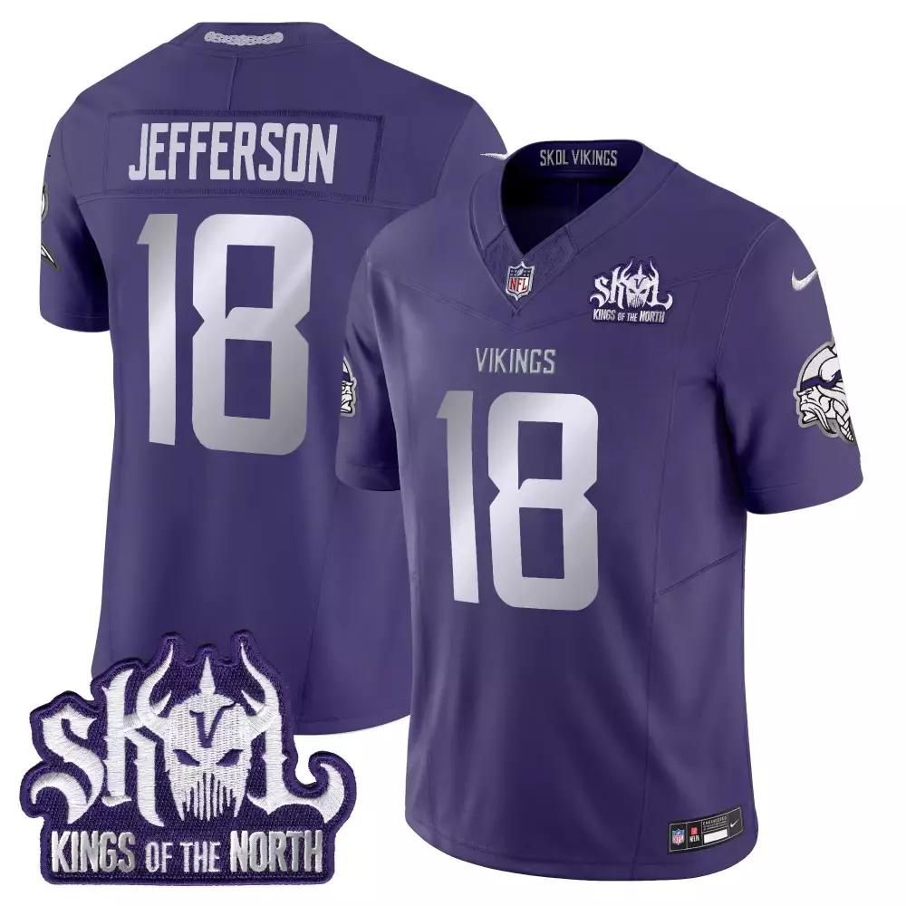 Justin Jefferson 18 Vikings Jersey Purple Skol Kings North Men Silver Vapor Limited