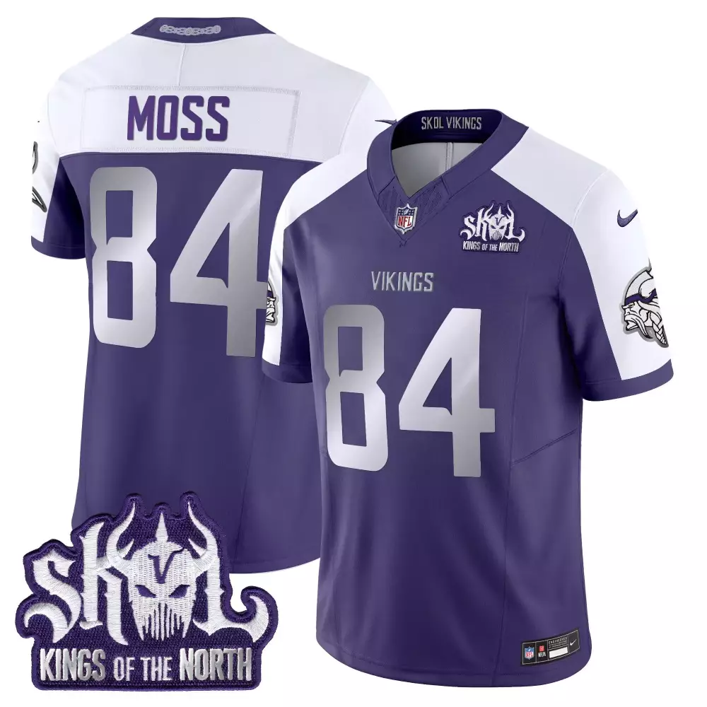 Randy Moss 84 Vikings Jersey Purple Skol Kings North Men White Silver Alternate Vapor