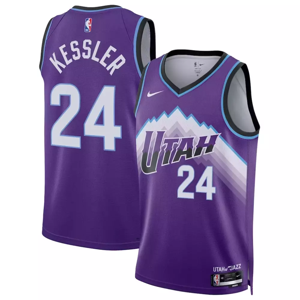 Walker Kessler 24 Utah Jazz Jersey Purple Men Split Design White Light Blue Grey