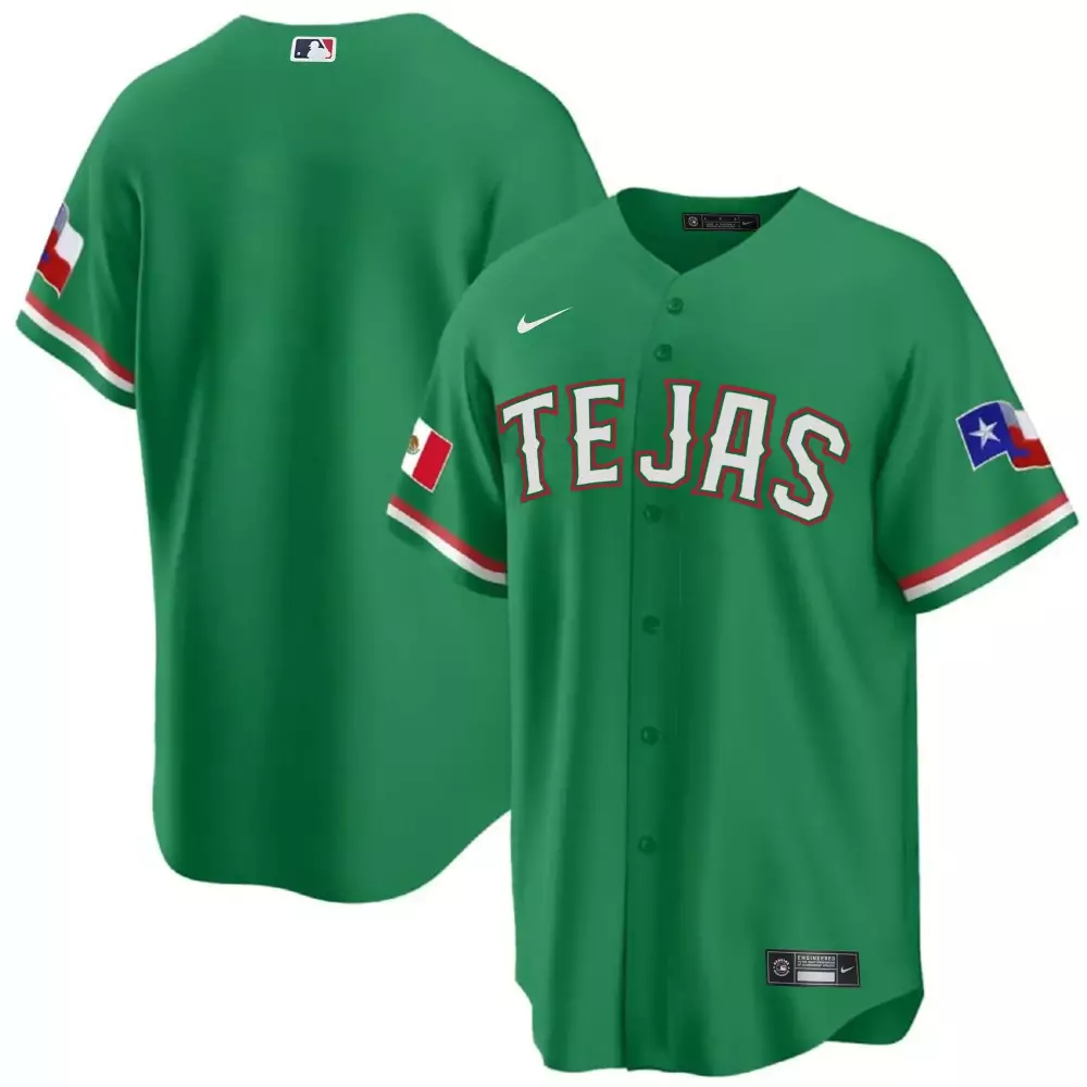 Tejas Texas Rangers Jersey Green Mexican Flag Men White Red All Stitched