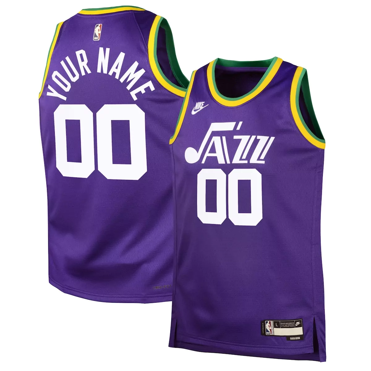 Custom Utah Jazz Jersey Purple Men NBA Green Yellow Hardwood Classic