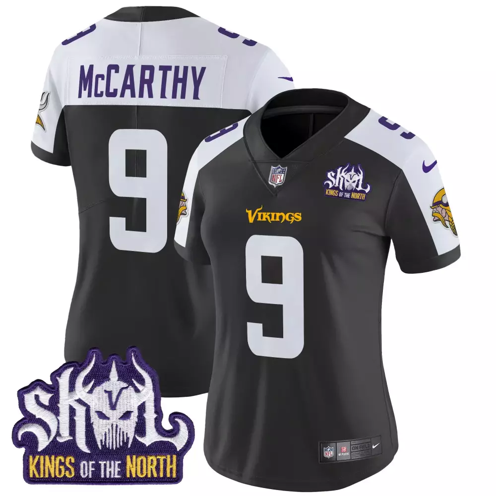Jj Mccarthy 9 Vikings Jersey Black Skol Kings North Women Official Alternate Split Design