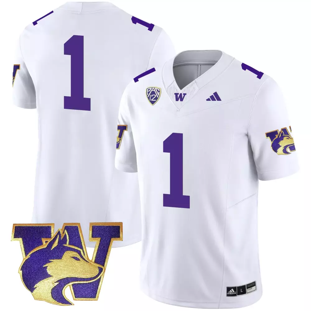 Washington Huskies 1 Jersey White Men Purple Gold All Stitched Vapor