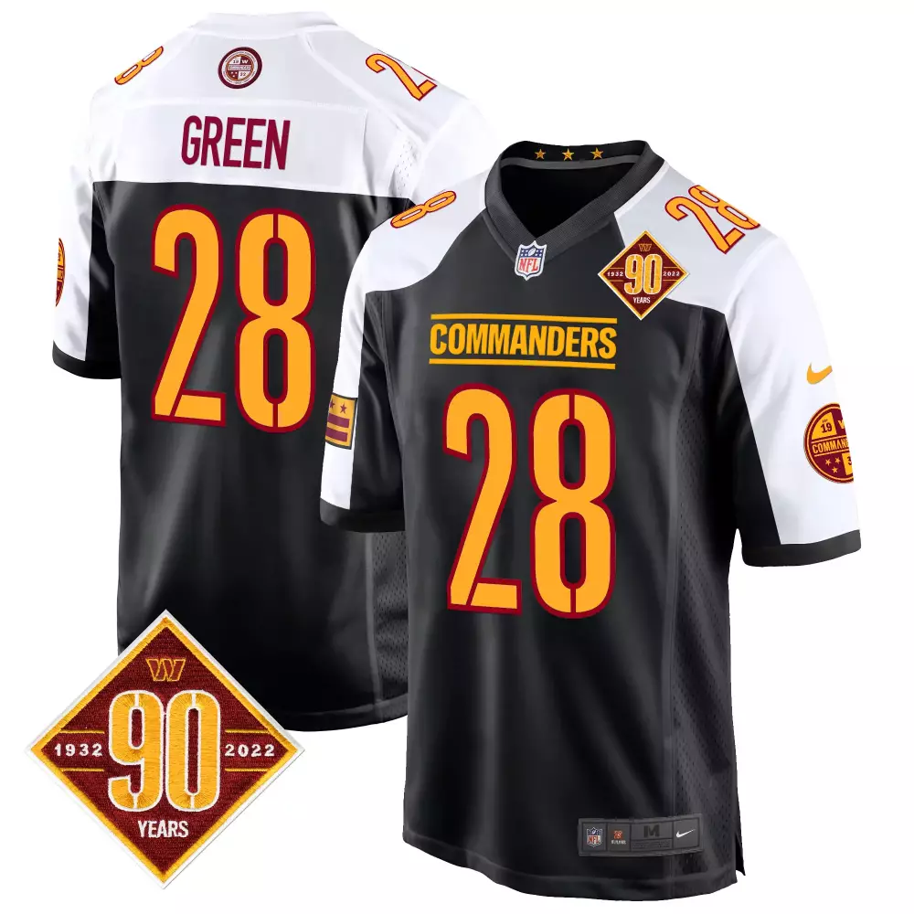 Green 28 Commanders Jersey Black 90th Anniversary 1932-2022 2022 Men Alternate Split Design