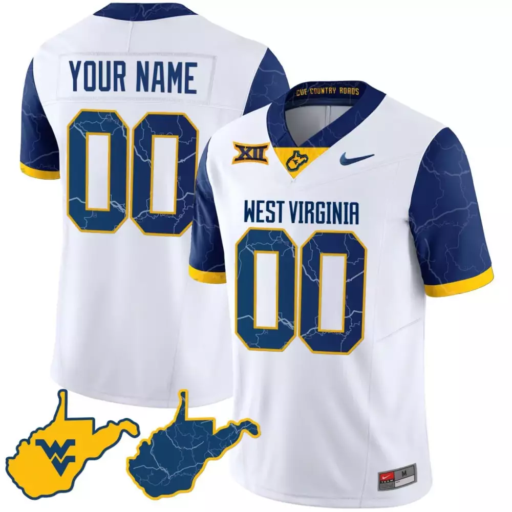 Custom West Virginia Mountaineers Jersey White Country Roads Big Men Split Design