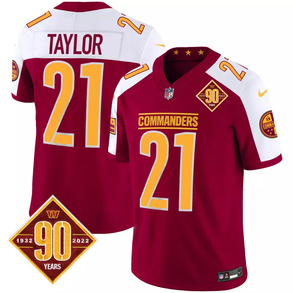 Taylor 21 Commanders Jersey Maroon 90th Anniversary 2022 Men NFL Gold White All Stitched