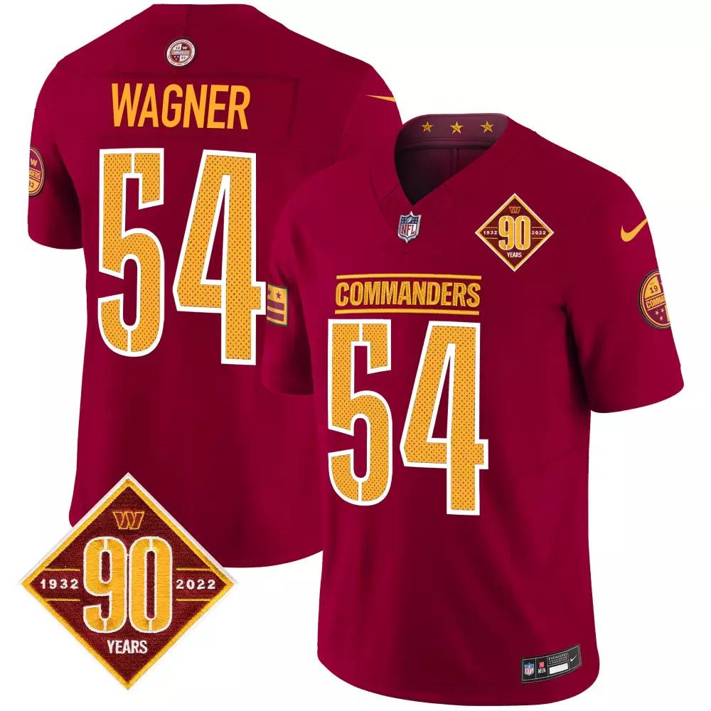 Bobby Wagner 54 Commanders Jersey Maroon 90th Anniversary 1932-2022 2022 Men Replica