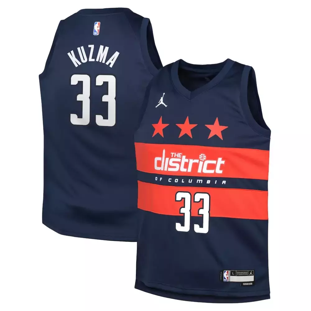 Kyle Kuzma 33 Washington Wizards Jersey Navy Men Official Split Design Red White