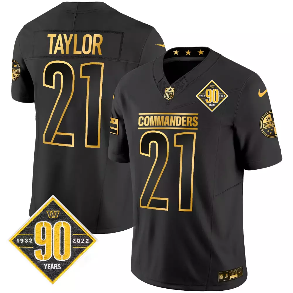 Taylor 21 Commanders Jersey Black 90th Anniversary 19 Commemorative Men Gold All