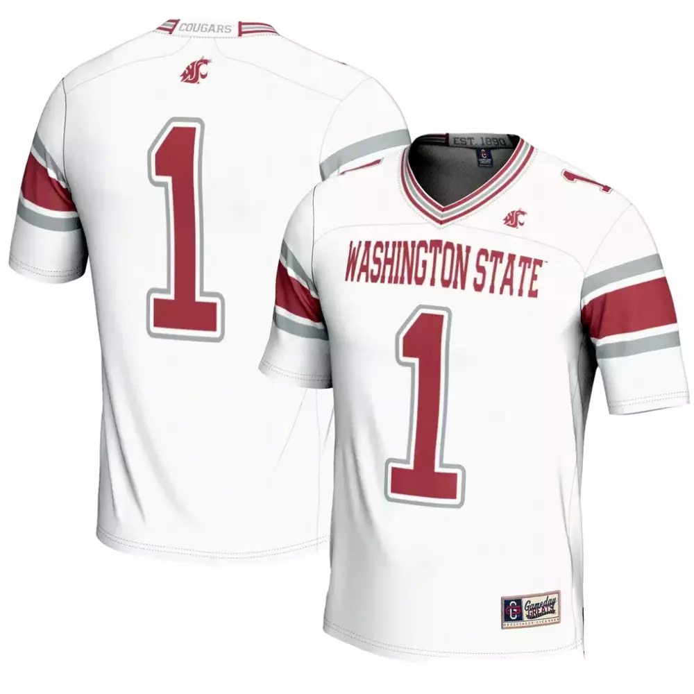 Custom Washington State Cougars 1 Jersey White Men Maroon Gray Gameday