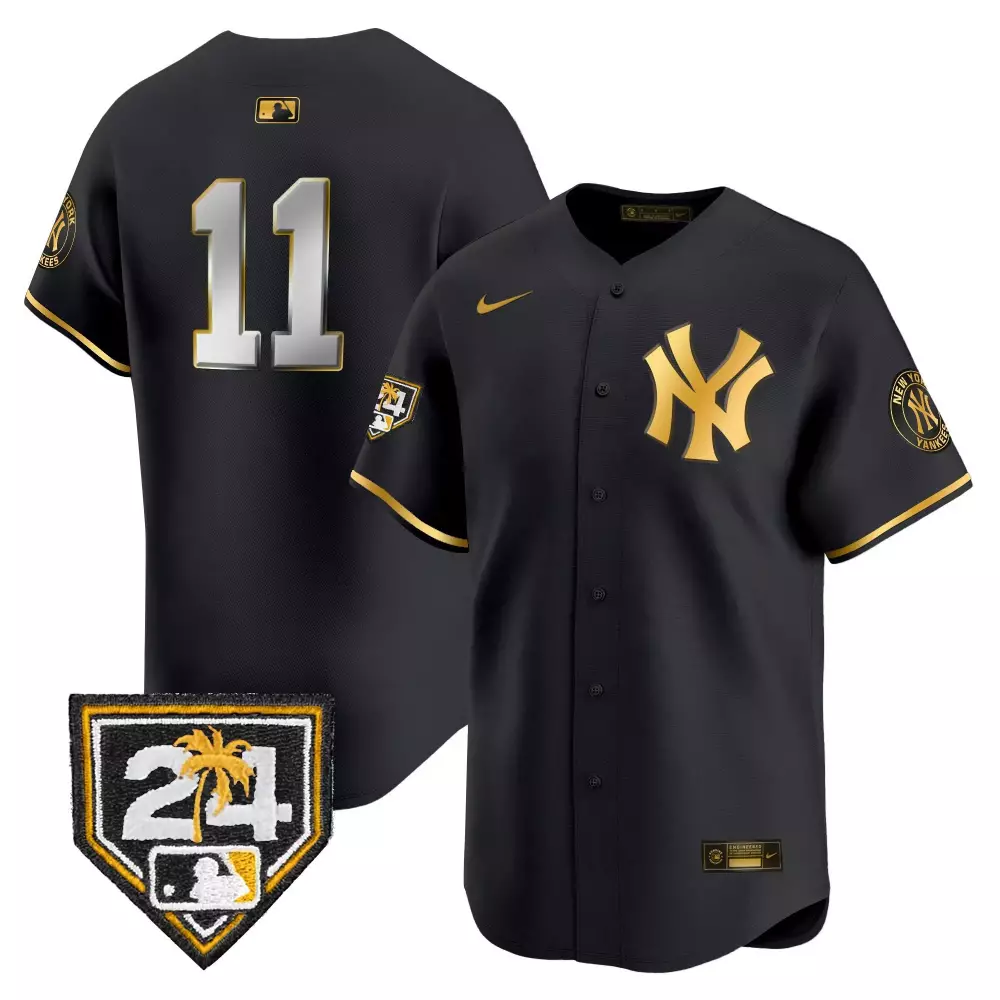 Anthony Volpe 11 New York Yankees Jersey Black And Gold Men Vapor Premier Limited
