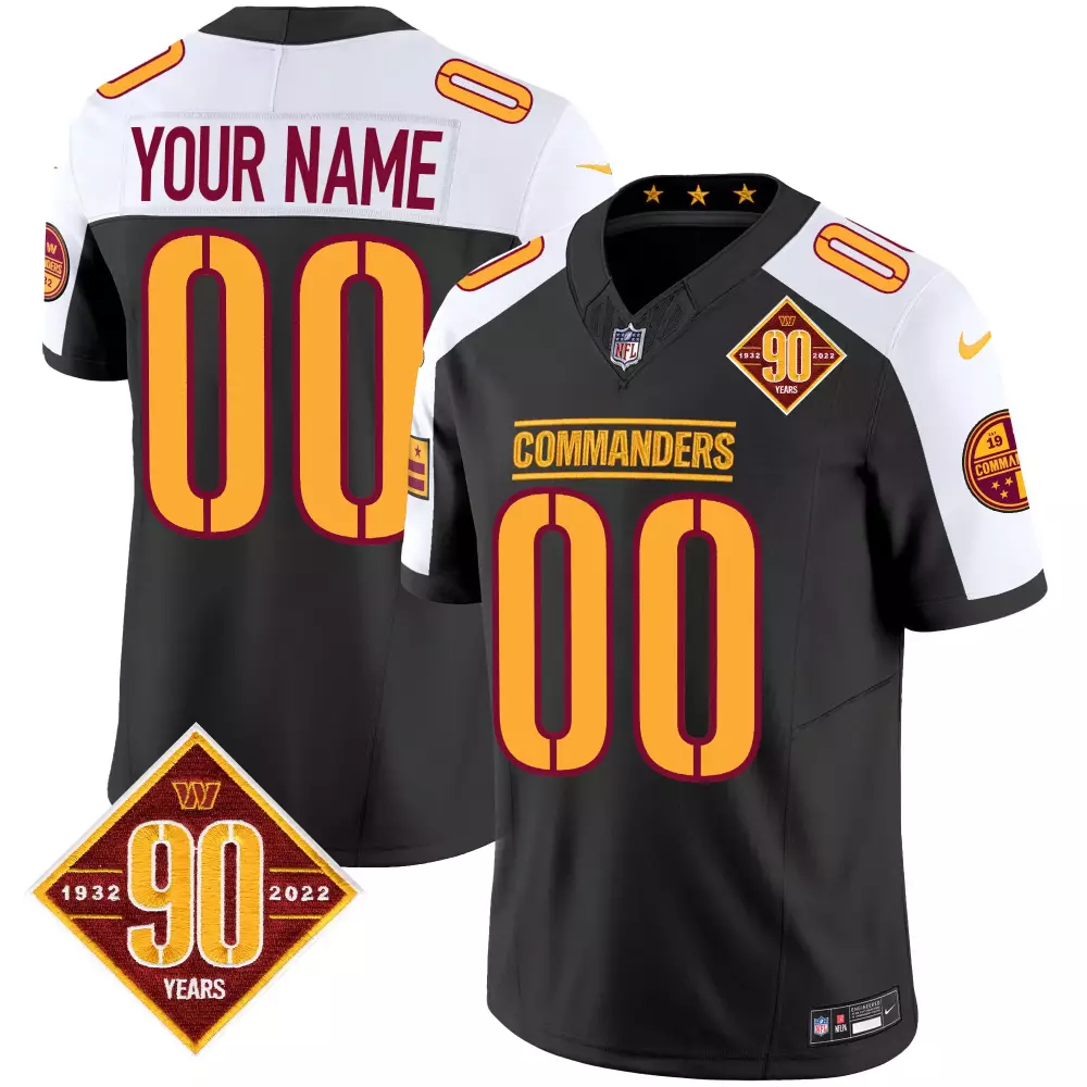 Custom Commanders Jersey Black 90th Anniversary 1932-2022 Men Split Design White