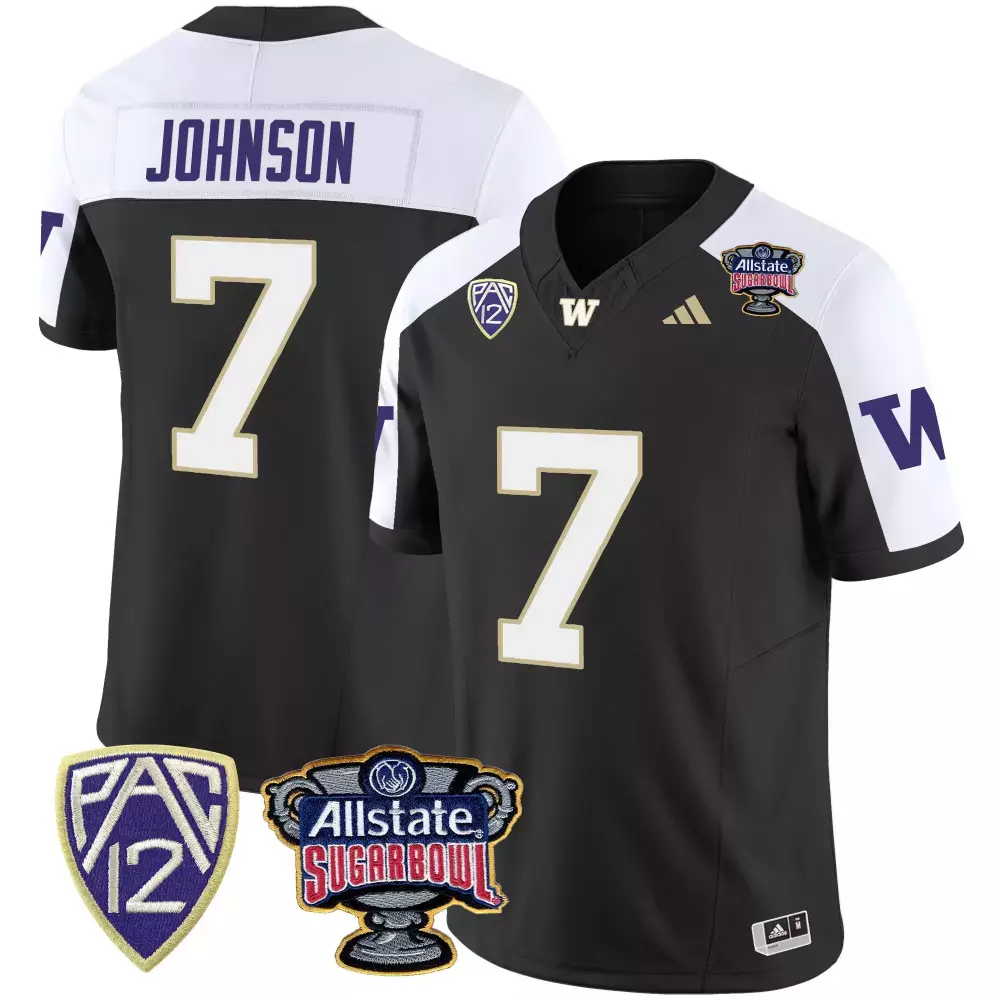 Dillon Johnson 7 Jersey Black Allstate Sugar Bowl Washington Huskies 2023 Men White