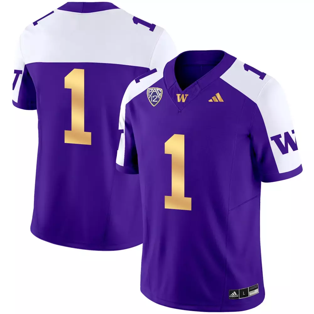 Washington 1 Huskies Jersey Purple Men Gold White All Stitched Vapor