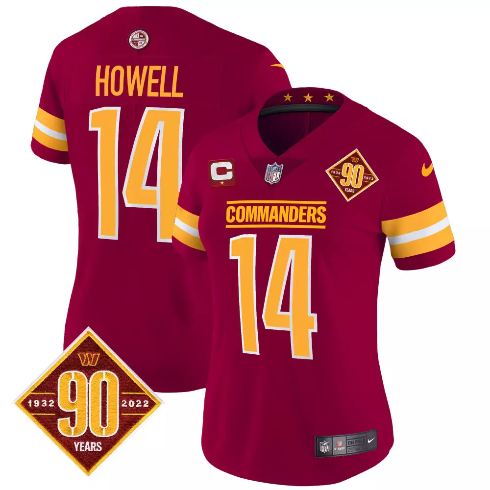 Sam Howell 14 Commanders Jersey Maroon 90th Anniversary 1932-2022 Men Gold Yellow