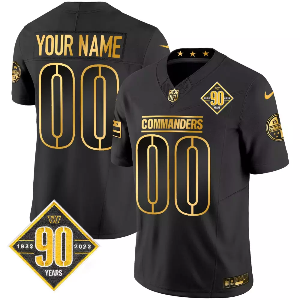 Custom Commanders Jersey Black 90 Years 1932-2022 Men Replica Gold Anniversary Vapor