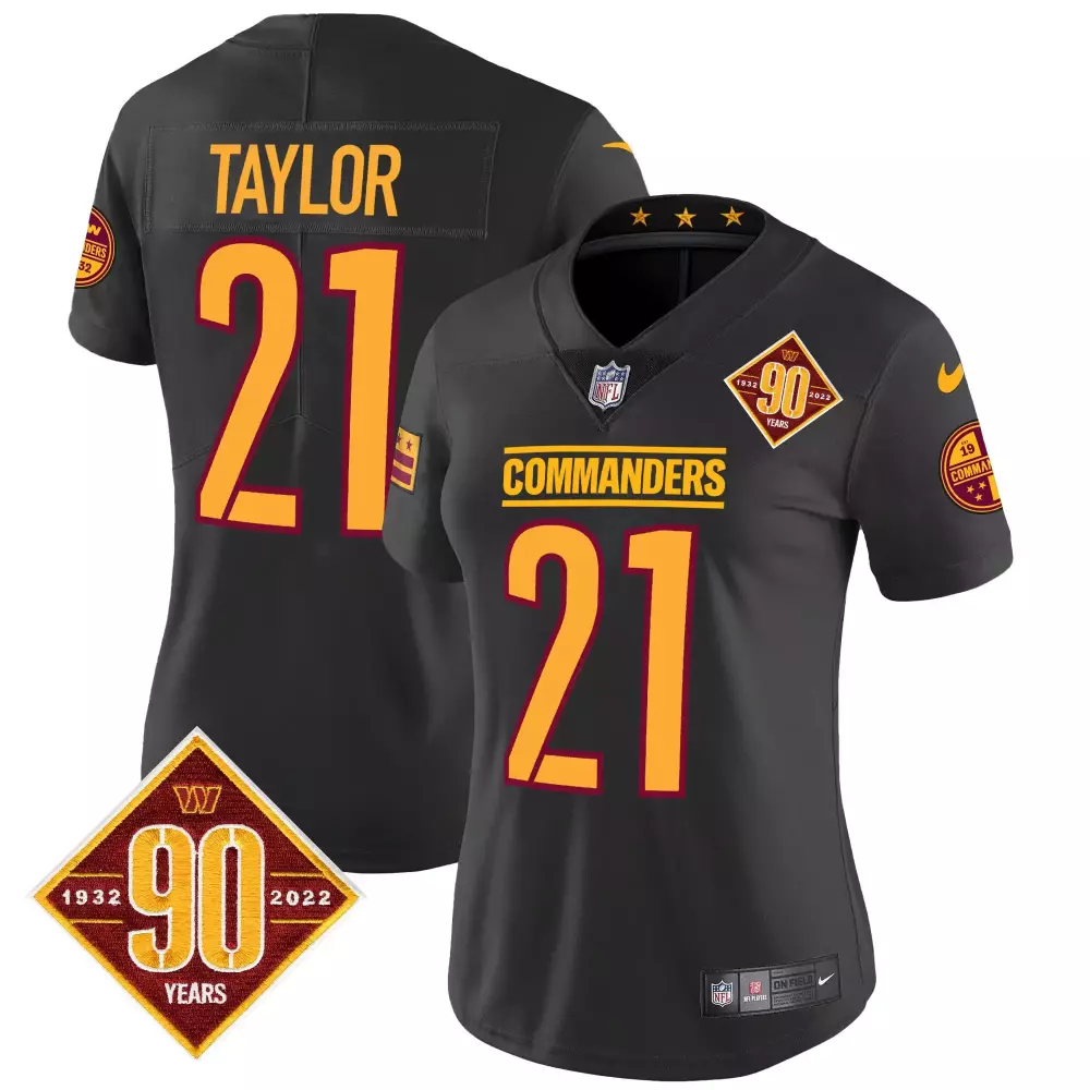Sean Taylor 21 Commanders Jersey Black 90th Anniversary Men NFL Orange Yellow Vapor