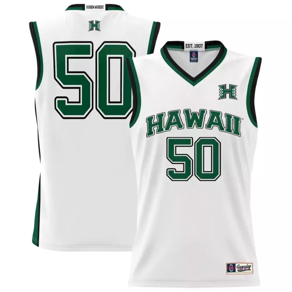 Hawaii 50 Rainbow Warriors Jersey White Est. 1907 Gameday Greats Green Black Unisex