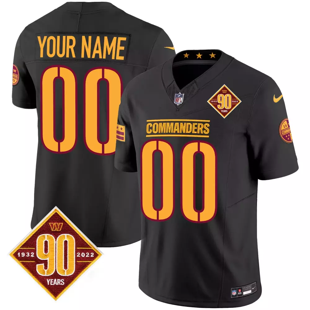 Custom Commanders Jersey Black 90th Anniversary 1932-2022 Men Player Gold Maroon