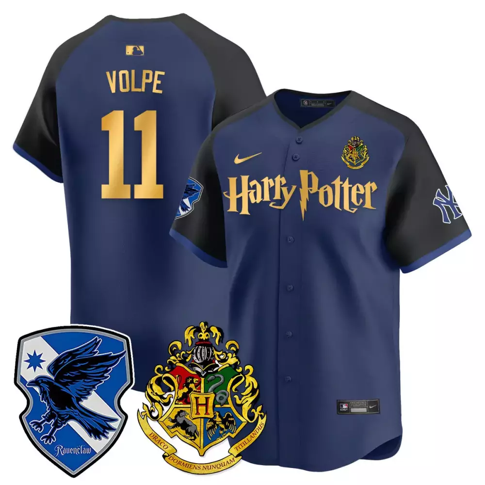 Anthony Volpe 11 New York Yankees Jersey Navy Blue Harry Potter Collaboration Crest Ravenclaw 2023