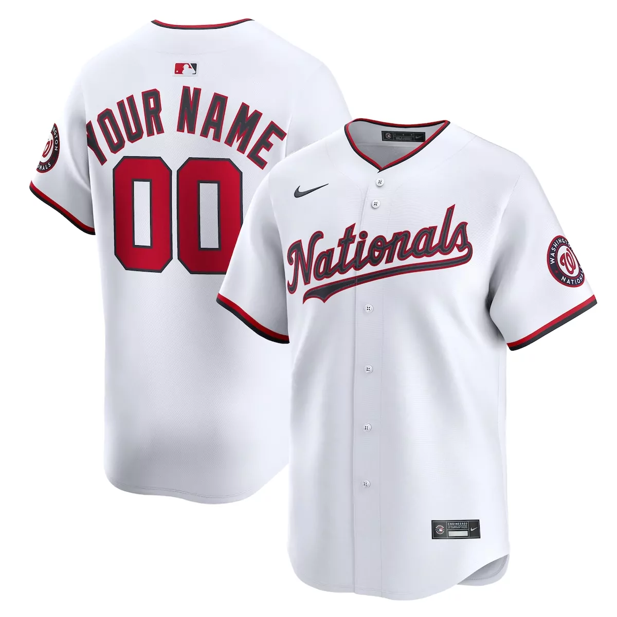 Custom Nationals Jersey White Men Red Black Home Limited