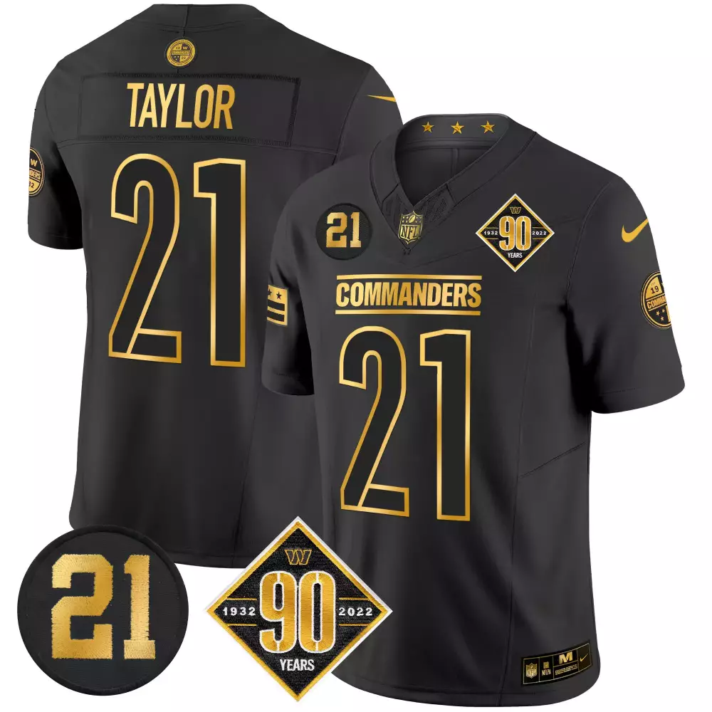Sean Taylor 21 Commanders Jersey Black 90th Anniversary 90 Years 1932-2022 Men Gold