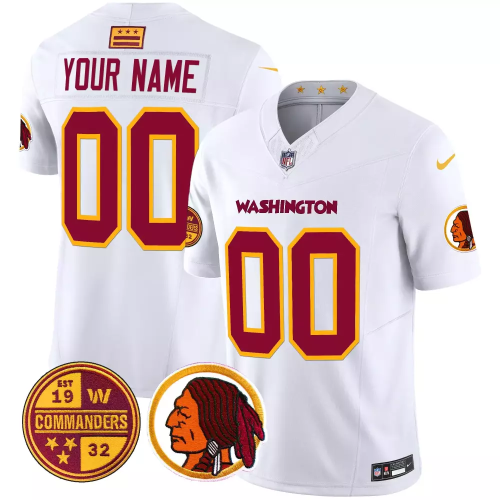 Custom Washington Commanders Jersey White 19 32 Native American Profile Men Official