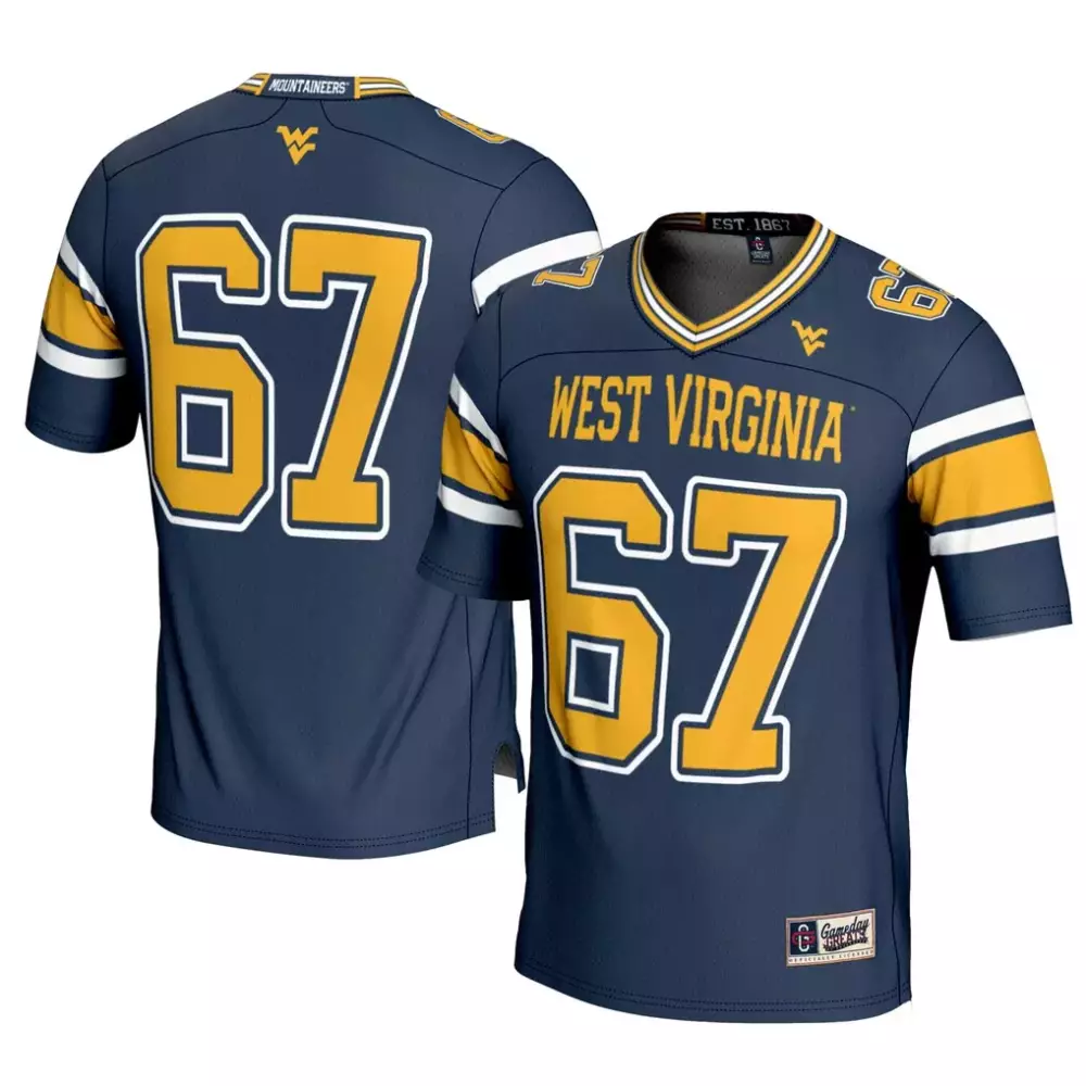 West Virginia 67 Jersey Navy Mountaineers Men Gold White Gameday