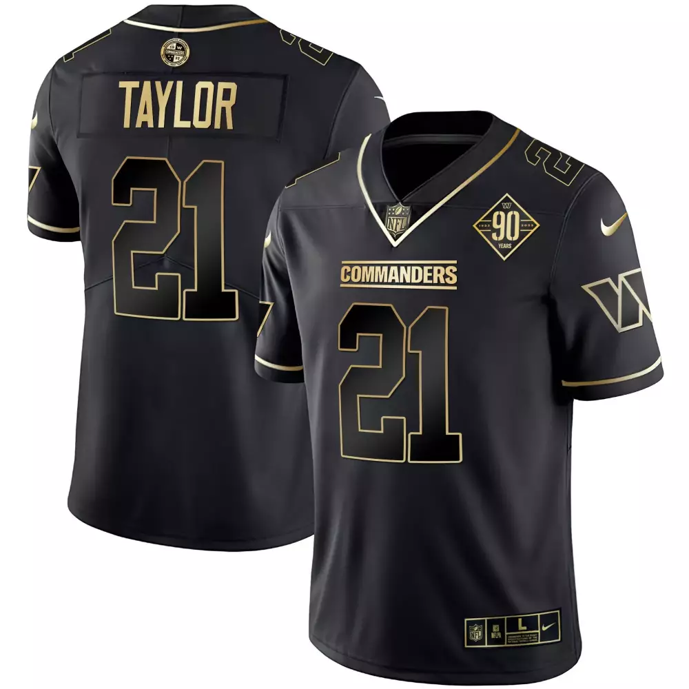 Sean Taylor 21 Commanders Jersey Black 90th Anniversary 90 Years Men Gold Vapor Limited