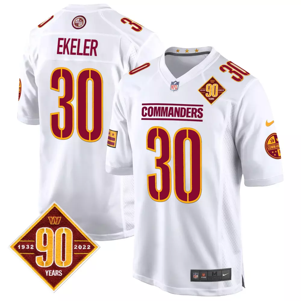 Austin Ekeler 30 Commanders Jersey White 90th Anniversary 90 Years 1932-2022 Men