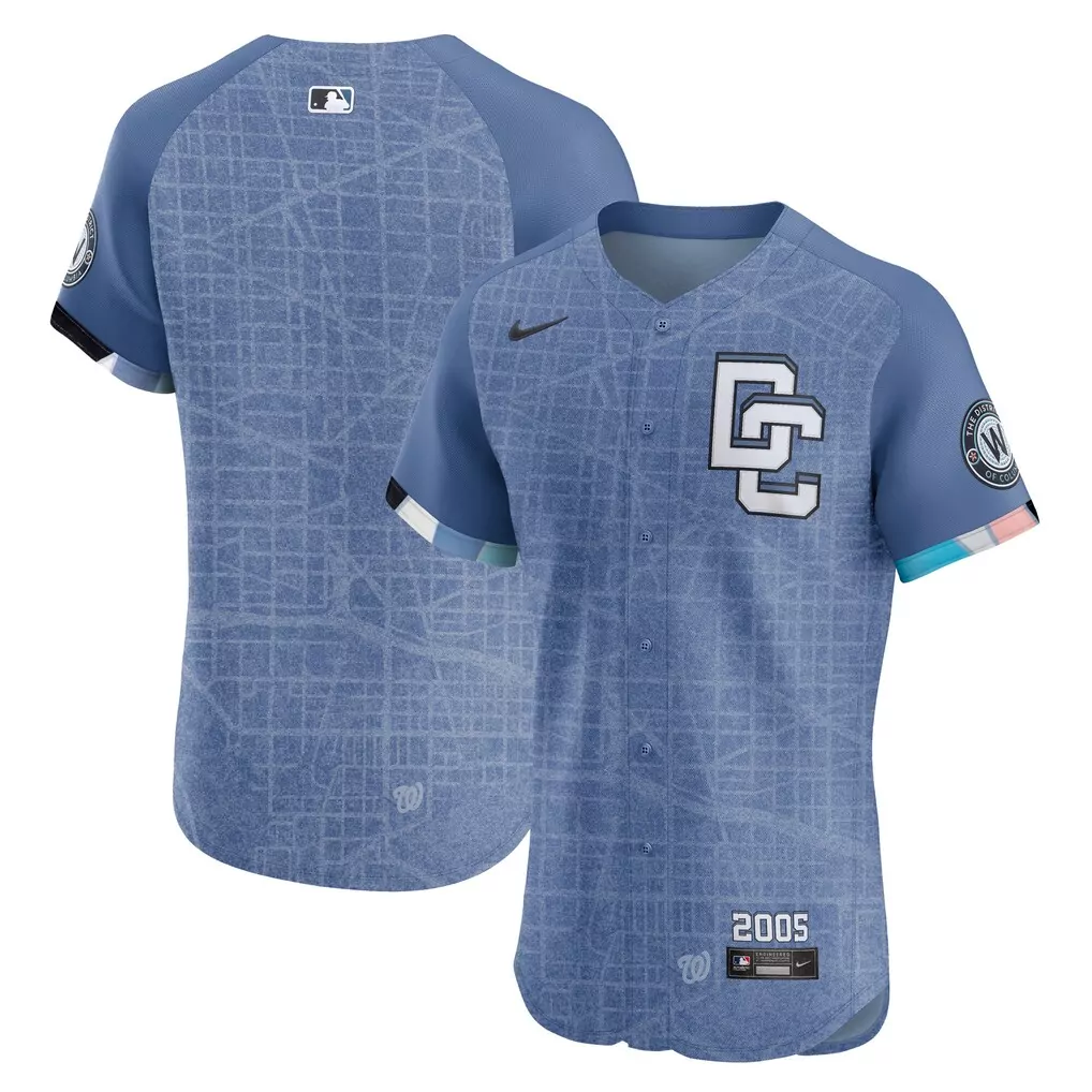 Custom Washington Nationals Jersey Blue City Connect District Columbia Men Split