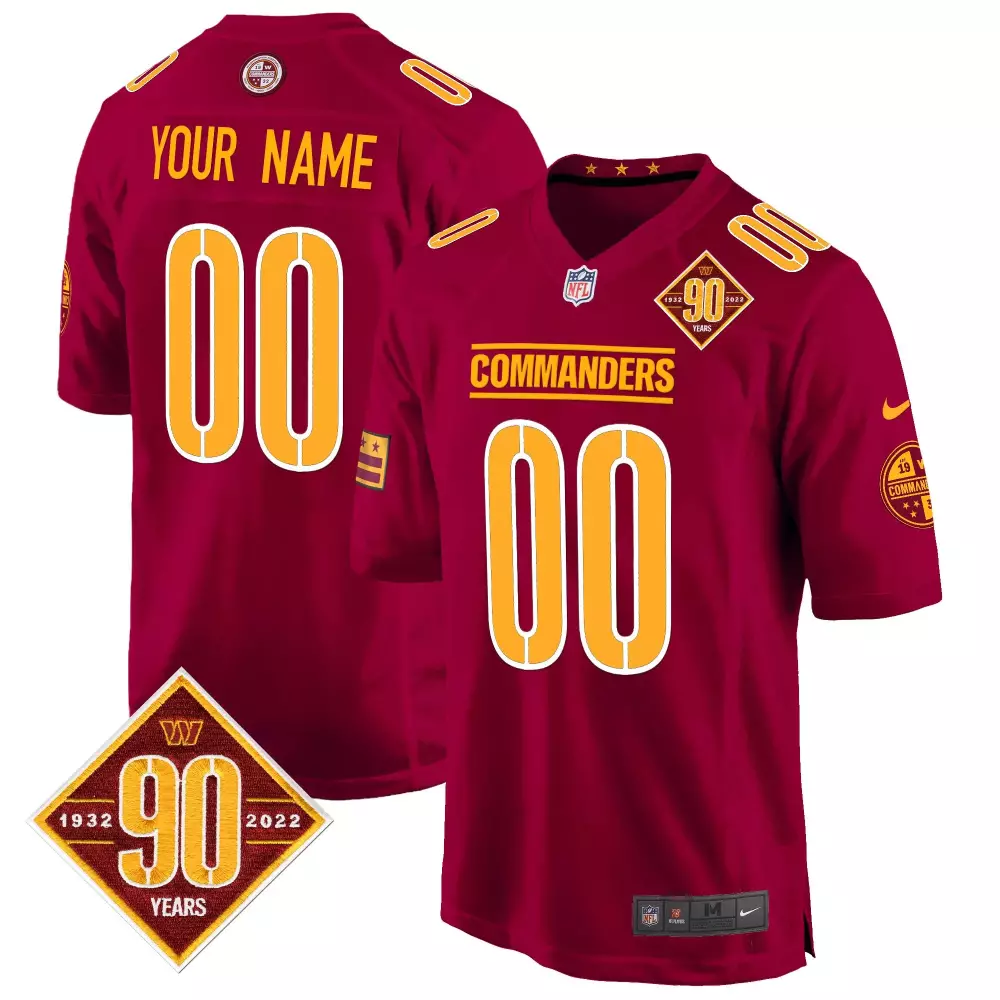 Custom Commanders Jersey Maroon 90th Anniversary 1932-2022 Men Gold Game All Stitched