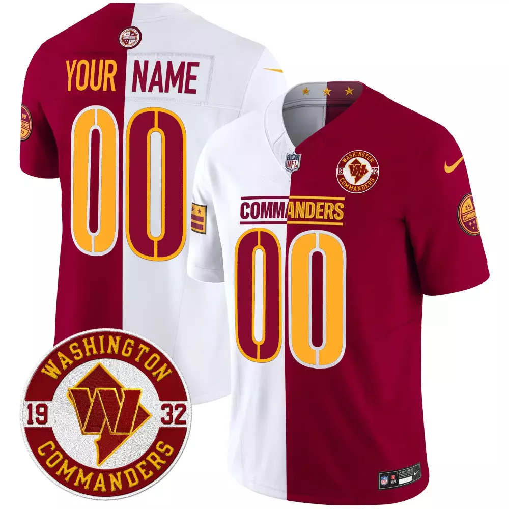 Custom Commanders Jersey Maroon Split Design Washington White Gold Vapor Limited