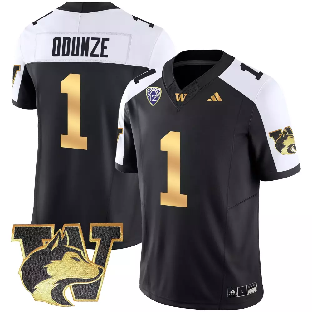 Rome Odunze 1 Washington Huskies Jersey Black Ncaa 2023 Men White Gold All Stitched