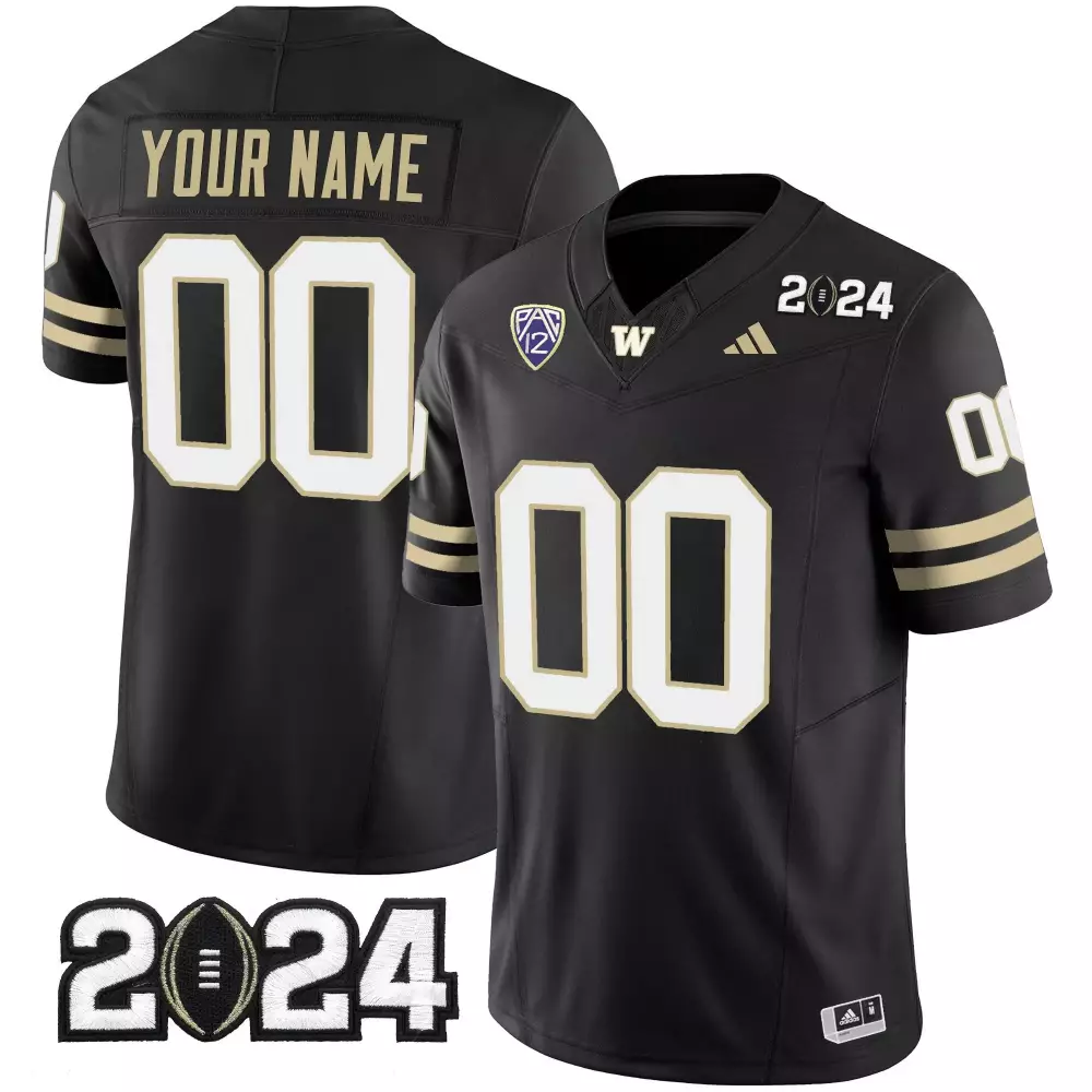 Custom Washington Huskies Jersey Black 2024 Season Men Gold White Vapor Limited v4